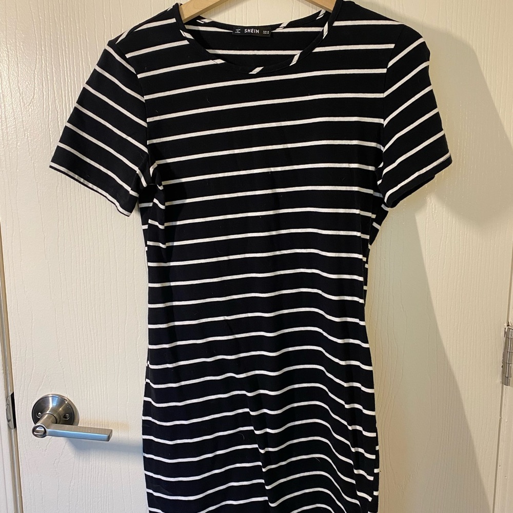 SHEIN black and White Striped Mini Dress